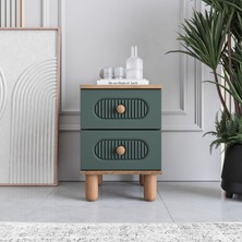 Monzio Milen 2 Çekmeceli Komodin Tamamı Mdf (Yeşil)