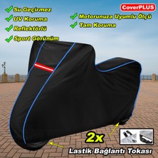 Tg 300 S Lc Abs Pro Branda Siyah Mavi-Dikişli Reflektörlü Motosiket Brandası Motor Örtüsü Çadır Su Geçirmez Motosiklet Kılıfı Motor Brandası