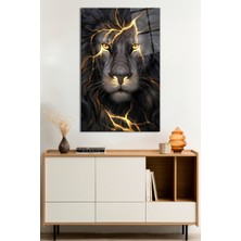 Altın Gözlü Aslan Portresi Vahşi Hayvan Cam Tablo, Darbelere Dayanıklı Kırılmaz Cam, Hediyelik