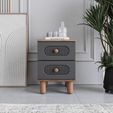 Monzio Milen 2 Çekmeceli Komodin Tamamı Mdf (Antrasit)