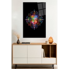Siyah Zeminde Renkli Buda Kafası Cam Tablo, Darbelere Dayanıklı Kırılmaz Cam, Hediyelik