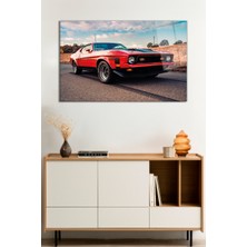 Kırmızı Klasik Retro Araba Cam Tablo, Darbelere Dayanıklı Kırılmaz Cam, Hediyelik
