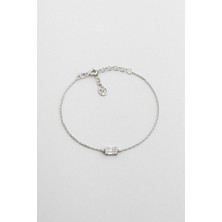 Işıltılı Baget 18 Ayar Beyaz Altın Kaplama 19 cm Gümüş Bileklik