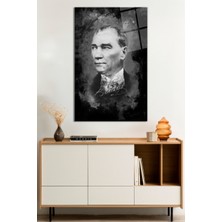 Siyah Beyaz Imzalı Atatürk Portresi Cam Tablo, Darbelere Dayanıklı Kırılmaz Cam, Hediyelik