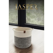 Jasper Jüt Ip Gri Çok Amaçlı Dekoratif  Saplı Saksı, Banyo, Havlu Sepet, Düzenleyici 22X23 cm