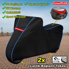 Vespa Et 4 Pro Arka Çanta Uyumlu Branda Siyah Mavi-Dikişli Reflektörlü Motosiket Brandası Motor Örtüsü Çadır Su Geçirmez Motosiklet Kılıfı Motor Brandası