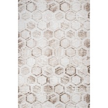 Hali.Net Krem Petek Modern Geometrik Yıkanabilir Halı | Salon Yolluk Halısı | Leke Tutmayan Kaymaz Taban Kaymaz Yıkanabilir