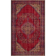 Bespoky 184x294 cm Sarı Kırmızı Geleneksel Vintage Madalyonlu Halı | Salon Yatak Odası Halısı | UNİQUE-27049