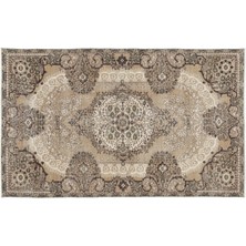 Bespoky 158x258 cm Kahverengi Bej Medalyonlu Vintage Çiçekli Halı | Salon Yatak Odası Halısı | UNİQUE-10488