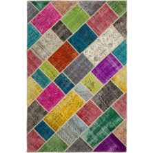 Bespoky 160x235 cm Kırmızı Çok renkli Patchwork Bohem Çeşitli Halı | Salon Yatak Odası Halısı | UNİQUE-20990