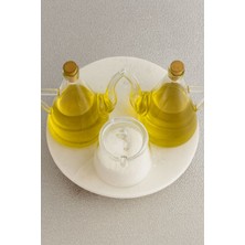 Mermer Standlı Borosilikat Cam Glazzy Yağlık & Tuzluk 3'lü Elegan Mutfak Seti