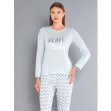 Uzun Kollu Bisiklet Yaka Pijama Takımı - Yazlık Kalp Desenli Yumuşak Milan Kumaş - Poppy 59-01 (M, L, Xl, Xxl)