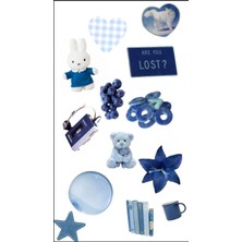 Mavi Temalı Sticker Seti – Oyuncak, Çiçek, Kitap, Kalp, Nesne ve Yazı (13’lü Set)