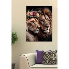 Özkacar Group Kral ve Kraliçe Aslan Ev Duvar Salon Güzellik Salonu Ofis Dükkan Dekarasyon Kanvas Tablo