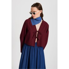 Kadın Bordo Poplin Önden Bağlamalı Bluz 29085