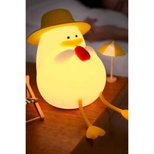Çocuk Bebek Odası Şapkalı Ördek Figür Gece Lambası LED Işık Sevimli Figürlü Dokunmatik Şarjlı