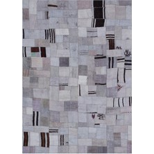 Bespoky 170x240 cm Turuncu Açık Gri Patchwork Vintage Geometrik Halı | Salon Yatak Odası Halısı | UNİQUE-33001