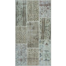 Bespoky 80x150 cm Bej patchwork bohem geometrik Halı | Salon Mutfak Halısı | UNİQUE-26147
