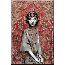 Drom Dokuma Taban Makinede Yıkanabilen Kilim Kaymaz Şönil Vintage Yüz Figürlü Otantik Halı