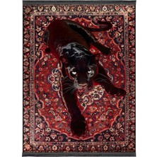 Drom Dokuma Taban Makinede Yıkanabilen Kilim Kaymaz Şönil Panter Desenli Vintage Dekoratif Halı