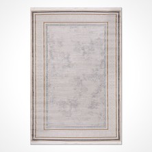 Bespoky 80x150 cm Krem Açık Gri Bordürlü Modern Geometrik Yıkanabilir Halı | Yatak Odası Mutfak Halısı | Leke Tutmayan, Kaymaz | GİRİT-GT04