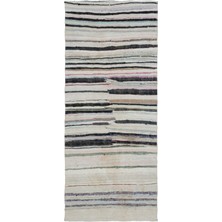 Bespoky 137x324 cm Kahverengi Krem Çizgili Rustik Soyut Halı | Salon Yatak Odası Halısı | UNİQUE-31847