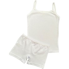Kız Çocuk Pamuklu Beyaz Atlet Boxer Takımı