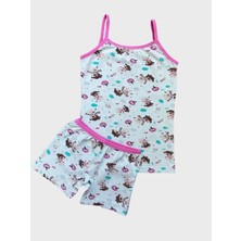 Kız Çocuk Pamuklu At ve Bulut Desenli Yeşil Atlet Boxer Takımı