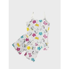 Elmas Kids Kız Çocuk %100 Pamuklu Beyaz Kelebek Unıcorn Desenli Atlet Boxer Takımı Nefes Alabilir Rahat Kesim