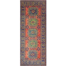 Atina Kırmızı Eskitme Yün Modern Desenli Yün Hav Toz Vermez Leke Tutmayan Salon Yolluk Mutfak El Dokuma Halı