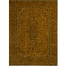 Bespoky 305x413 cm Gri Hardal Medalyonlu Geleneksel Çiçekli Halı | Salon Yatak Odası Halısı | UNİQUE-24555