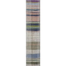 Bespoky 62x294 cm Gri Çok renkli Şeritli Bohem Halı | Mutfak Yolluk Halısı | UNİQUE-31712