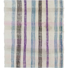 Bespoky 169x192 cm Çok Renkli Krem Çizgili Bohem Soyut Halı | Salon Yatak Odası Halısı | UNİQUE-31907
