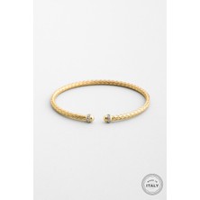 Italyan Vita 18 Ayar Sarı Altın Kaplama Gümüş Kelepçe Bileklik