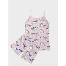 Kız Çocuk Pamuklu Pembe Unıcorn Desenli Atlet Boxer Takımı