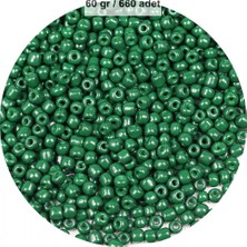 Marsilyan Koyu Yeşil Renk 4 mm Yaklaşık 660 Adet / 60 Gram Cam Boncuk Oya Yazma Bileklik ve Kolye