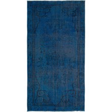 Bespoky 148x272 cm Bej Koyu Mavi Geleneksel Eskitme Soyut Halı | Salon Yatak Odası Halısı | UNİQUE-23486