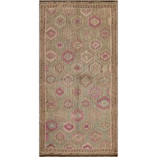 Bespoky 166x329 cm Mavi Bej Geometrik Geleneksel Altıgen Halı | Salon Yatak Odası Halısı | UNİQUE-36599