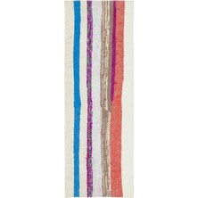 Bespoky 57x169 cm Bej Beyaz Çizgili Bohem Halı | Mutfak Koridor Halısı | UNİQUE-37095