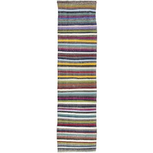 Bespoky 95x388 cm Bej Çok renkli Çizgili Bohem Halı | Mutfak Yolluk Halısı | UNİQUE-957