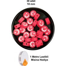 30 Adet 10 mm Polimer Kil Fimo Boncuk Takı Bileklik + 1 Metre Lastikli Misina Hediye - Türk Bayrağı