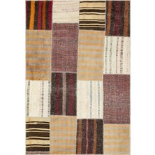 Bespoky 159x230 cm Bej Çok renkli Yama işi Patchwork Geometrik Halı | Salon Yatak Odası Halısı | UNİQUE-36316