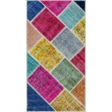 Bespoky 80x150 cm Bej Çok renkli Patchwork Bohem Soyut Halı | Salon Mutfak Halısı | UNİQUE-33300
