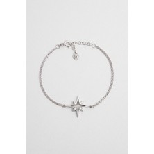 Kuzey Yıldızı 18 Ayar Beyaz Altın Kaplama 20 cm Gümüş Bileklik