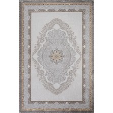 Bespoky 80x150 cm Gri Krem Medalyonlu Klasik Bitkisel Yıkanabilir Halı | Yatak Odası Mutfak Halısı | Leke Tutmayan, Kaymaz | STN_VİSTA-0012A