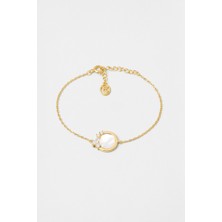 Sedef Taşlı 18 Ayar Sarı Altın Kaplama 19 cm Gümüş Minimal Bileklik