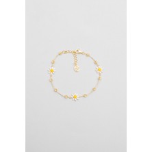 Kyoto Papatyası 18 Ayar Sarı Altın Kaplama 19 cm Gümüş Bileklik