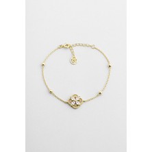 Şans Çiçeği 18 Ayar Sarı Altın Kaplama 19 cm Gümüş Minimal Bileklik