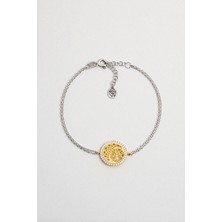 Hayat Ağacı 18 Ayar Sarı ve Beyaz Altın Kaplama 19 cm Gümüş Bileklik