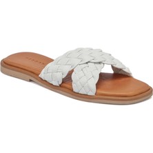 Tergan  Beyaz Hakiki Deri Kadın Terlik - K24Y1TR67436-A26